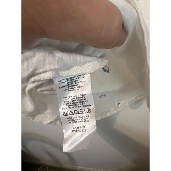 Loft Sz L Horseshoe Motif Embroidered V Neck T Shirt Multicolor Embroidery - Picture 4 of 6